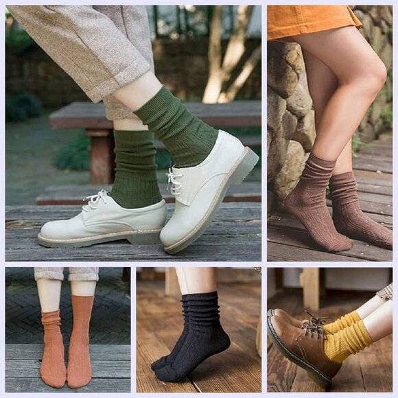 🆕 Women Brown Crew Socks Cotton Knit Soft Turn 9 Pairs Various Colors Flanging - Picture 5 of 6